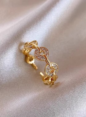 旺财戒指女小众设计指环欧美轻奢高级感开口戒食指铜钱食指戒