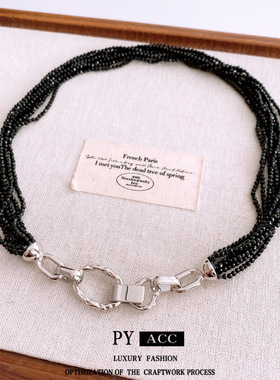 新中式复古玻璃串珠叠戴项链轻奢高级感个性锁骨链时尚百搭项饰