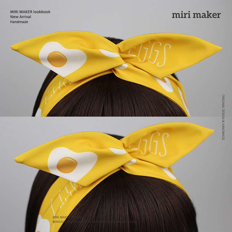 Miri原创手工黄色煎蛋铁丝兔耳朵韩国细窄发带女绑发丝巾头饰发箍,淘宝优惠券,粉丝福利购,淘宝优惠卷