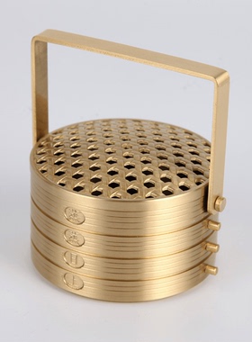 中式蒸蒸日上收纳盒居家纯黄铜摆件香薰储物罐茶叶罐提篮黄铜礼品