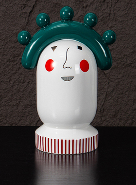 现代简约创意人物脸陶瓷花瓶花器双耳陶瓷工艺品桌面茶几软装饰品