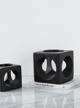 北欧家居电视柜黑白方形圆洞陶瓷摆件样板间办公室桌面创意小饰品