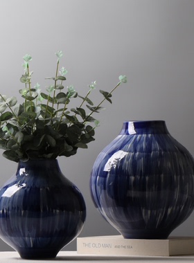 中式蓝色系陶瓷花瓶花器家居桌面装饰样板房桌面茶几陶瓷工艺品