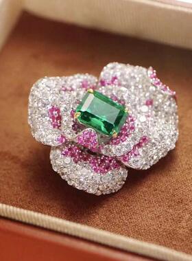 薄荷绿满钻繁花盛开戒指