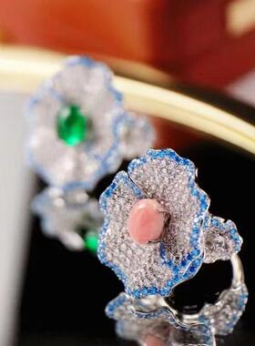 小花奢品925银精镶锆石戒指