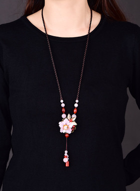 民族风长款挂件粉晶脖子饰品玛瑙