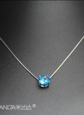 纯银蓝色甜美风吊坠项链夏季新品