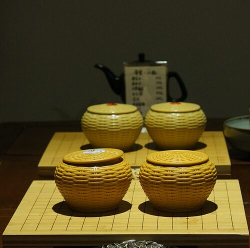 连珠五子棋标准套装云子/仿玉子竹罐仿藤15路座标双面盘/竹桌包邮 - 图1