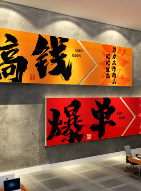 搞钱墙办公室氛围布置面装饰司企业文化爆单团队激励标语形象销售