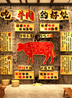 网红猪肉分割图贴纸生鲜超市海报广告卤菜味店铺背景餐饮墙面装饰