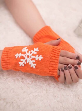墨绿色雪花圣诞节彩色保暖手套