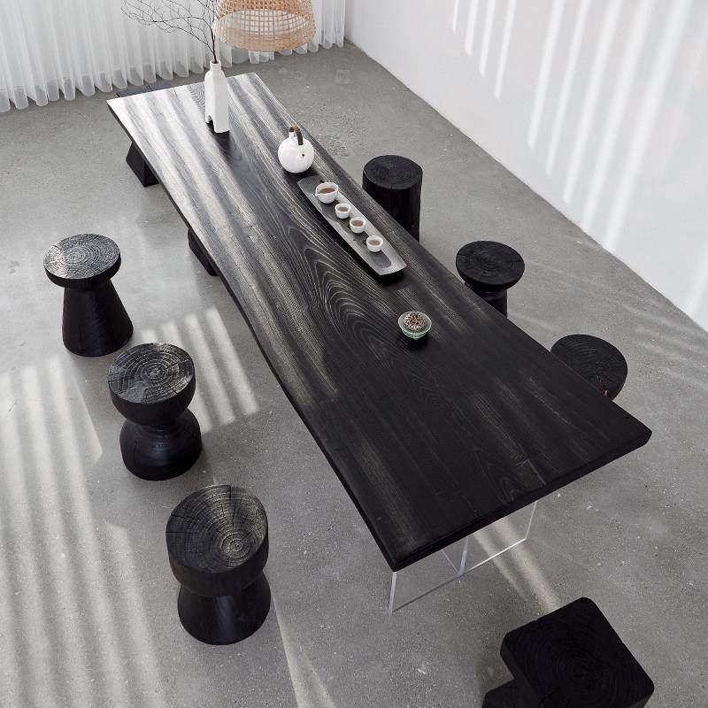 侘寂风实木茶桌椅组合茶室办公室茶台亚克力碳化黑色白蜡木泡茶桌,淘宝优惠券,粉丝福利购,淘宝优惠卷