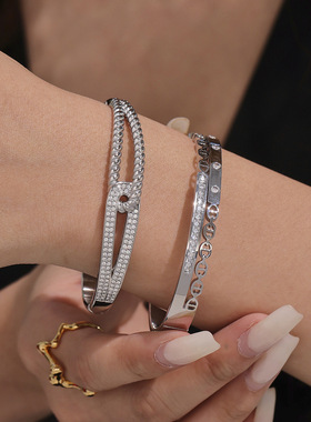 谜丽满天星锆石精致排钻手镯不锈钢18k金女生小众感手环