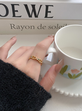 彩色锆石镂空链条欧美风可调节开口指环戒指女小众轻奢食指戒