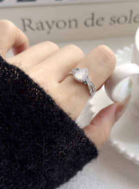 复古新中式白葫芦玉髓戒指国风超闪满锆个性指环轻奢指环手饰