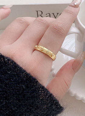 简约风镶锆石四星芒戒指女款时尚轻奢开口指环食指戒个性潮流手饰