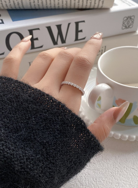 冷淡风韩式小众锆石细排戒可调节开口指环戒指女轻奢食指戒