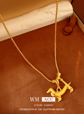 小众独特设计韩国饰品轻奢项链感甜酷风银色腊肠小狗毛衣链