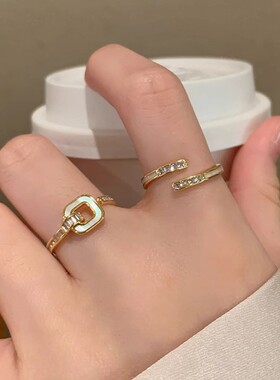 小众设计感贝母水指女新款韩式百搭精致时尚开口可调节指环女