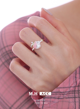 韩系清新苹果戒指女小众设计轻奢感精致百搭开口可调节食指戒