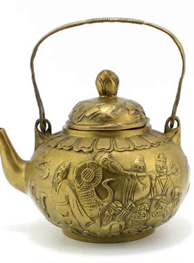 浮雕八仙室内摆件黄铜酒壶风水