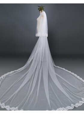 欧美长款新娘头纱白色