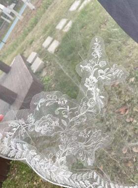 欧美新款新娘头纱蕾丝花边婚纱礼服配饰婚纱摄影旅拍外景造型写真