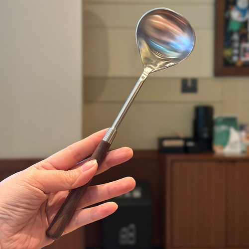 胡桃木小汤勺！304不锈钢分餐勺复古餐厅小火锅公用勺粥勺菜勺子 - 图2