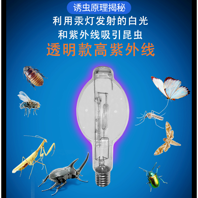 自镇流汞灯诱抓捕虫蟋蟀蝈蝈知了紫外线白光灯泡透明E40防水防爆 - 图0