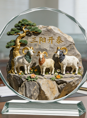 三阳开泰羊水晶摆件领头羊生肖羊吉祥物客厅装饰家居补角桌面摆台