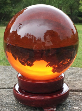 鸿运当头招财转运家居办公室工艺品k9熔炼琥珀色40人造水晶球摆件