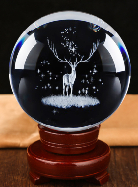 3D激光内雕银河系星空月球地球麋鹿一帆风顺玻璃球水晶球摆件定制