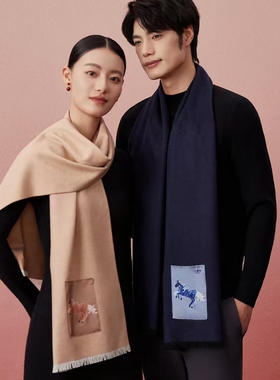 万事利秋冬真丝拉绒男女围巾骐骥