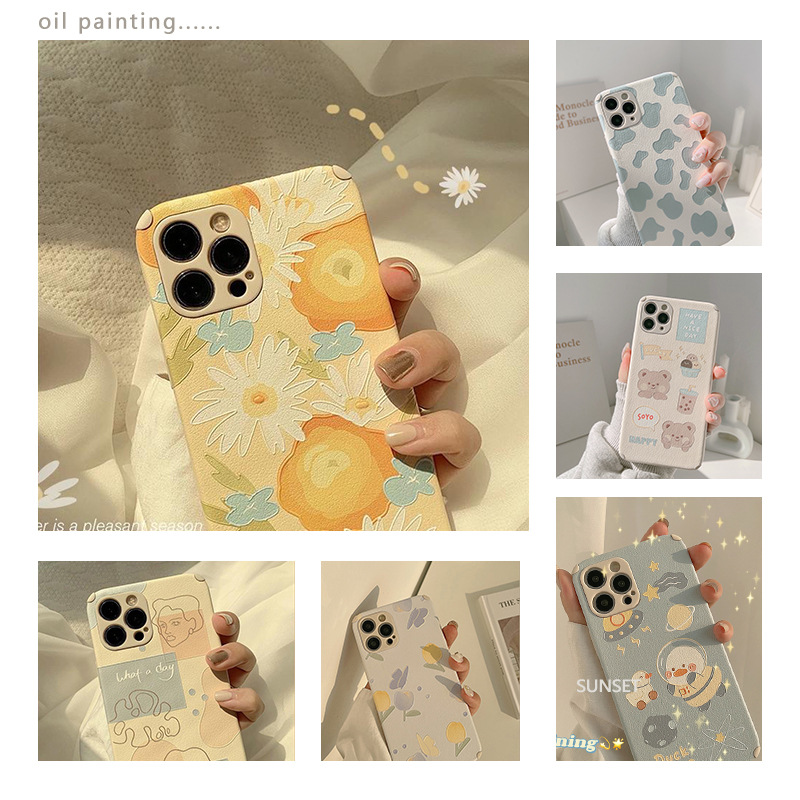 油画花朵12适用iPhone14苹果13pro max手机壳11全包X小清新8p套xr