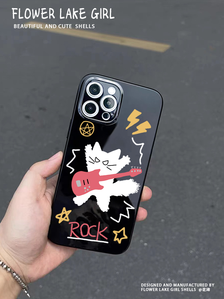 Rock star~摇滚猫咪光面适用iPhone15/13promax手机壳OPPOreno7华为荣耀70卡通vivoY70小米13红米k40一加ace2 - 图2