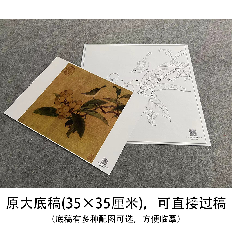 【大彩图】林椿工笔画白描底稿小品《枇杷山鸟图》花鸟线稿GH13-图0