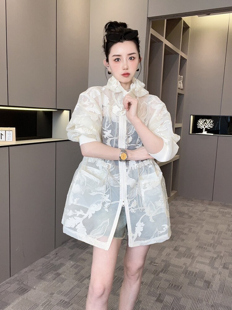 RR fashion 外套女2024夏季新款国风重工刺绣防晒服中长款上衣 - 图2