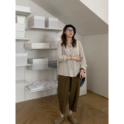 Elielim вчера 菽 Супер крутые японские в стиле повседневные брюки Женские брюки для редьки в среднем линии свободные и универсальные