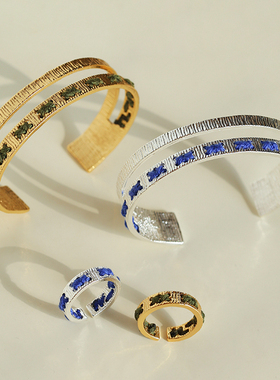 小众设计金属肌理感穿线手镯戒指