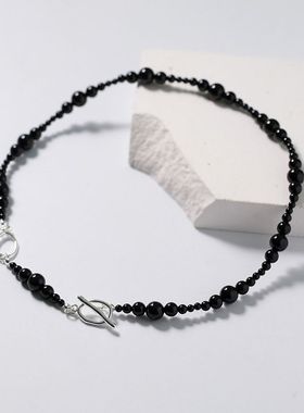 简约高级感大小黑玛瑙串珠项链女