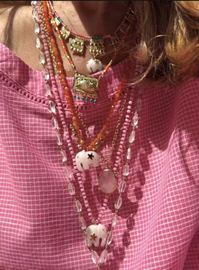 波西米亚大象彩色天然石串珠项链