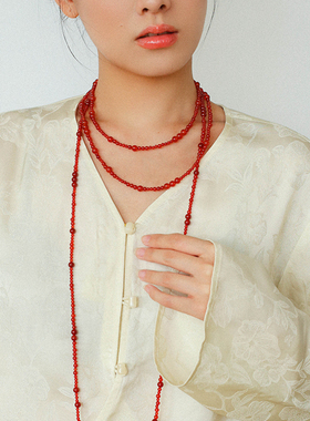 渐变红玛瑙黑玛瑙串珠项链毛衣链