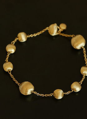 意大利拉丝S925银金球项链手链