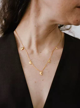小众设计ins日月吊坠蛇骨链项链