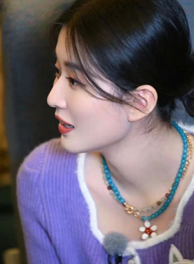 彩色猫眼石琉璃太阳花朵吊坠项链