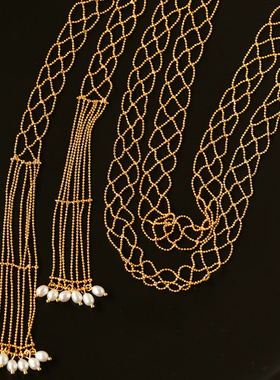 法式复古网纱珍珠流苏长款项链女