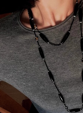 TU家 小众设计时尚百搭通勤简约天然石长条玛瑙串珠项链毛衣链女