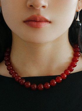 复古ins红玛瑙手工串珠项链