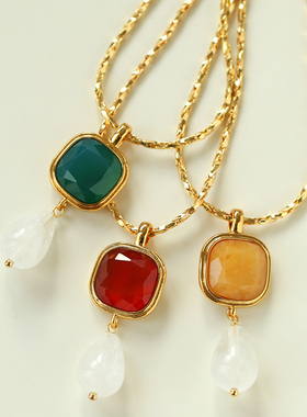 法式复古vintage天然石水晶项链