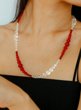 小众设计红玛瑙白水晶项链手链